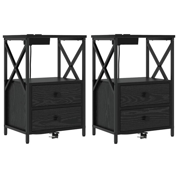 vidaXL Table de nuit avec station de chargement 2 Pièces Chêne noir