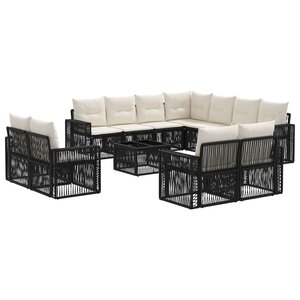 vidaXL Ensemble de canapé de jardin 12 Pièces Noir et blanc crème