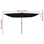 Parasol carré vidaXL avec lumières LED 295x245 cm en noir