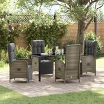 vidaXL Set de salle à manger de jardin 5 pièces avec coussins Gris Poly rotin