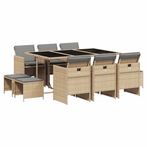 vidaXL Ensemble à manger de jardin et coussins 11 Pièces mélange beige