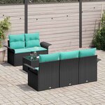 vidaXL Ensemble de canapé de jardin avec coussin 6 Pièces Noir polyrotin