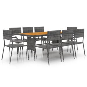 vidaXL Mobilier à dîner d'extérieur 9 Pièces Résine tressée Gris