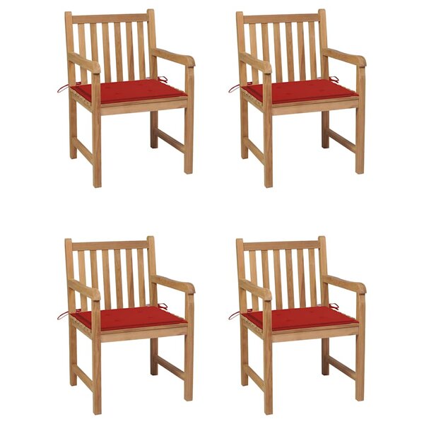 vidaXL Chaises de jardin lot de 4 et coussins rouge bois teck solide