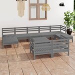 vidaXL Salon de jardin 10 Pièces Gris Bois de pin massif