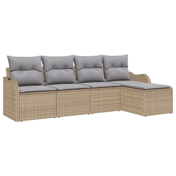 Ensemble de canapé de jardin 5 pièces avec coussins en poly rotin beige