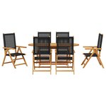 vidaXL Ensemble de salle à manger pour jardin 7 Pièces Noir