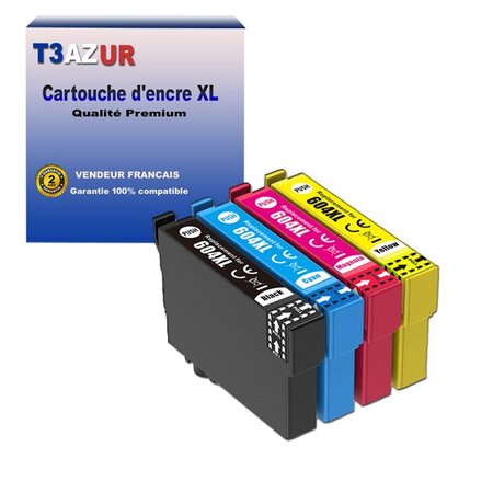 T3azur- 4x cartouches compatibles epson 604 xl pour epson expression home xp-2200  xp-2205  xp-3200  xp-3205  xp-4200