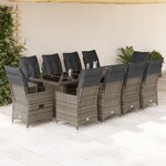 vidaXL Ensemble de bistro de jardin 11 Pièces coussins gris poly rotin