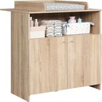 Lit 70 x 140 cm + commode à langer 2 portes - Décor chêne naturel