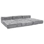 Sofa poof modulable convertible 4 places en tissu gris clair