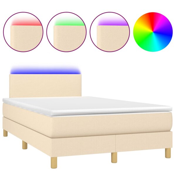 vidaXL Sommier à lattes de lit matelas et LED crème 120x190 cm tissu