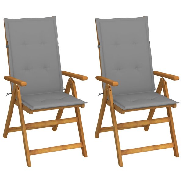 vidaXL Fauteuils pliants inclinables (lot de 2) avec coussins  en bois d'acacia massif