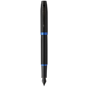 Stylo plume Parker IM Vibrant Rings  Satin noir laqué  attributs bleu océan  Plume moyenne  recharge d’encre bleue  Coffret cadeau