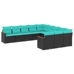 vidaXL Salon de jardin 11 Pièces avec coussins noir résine tressée