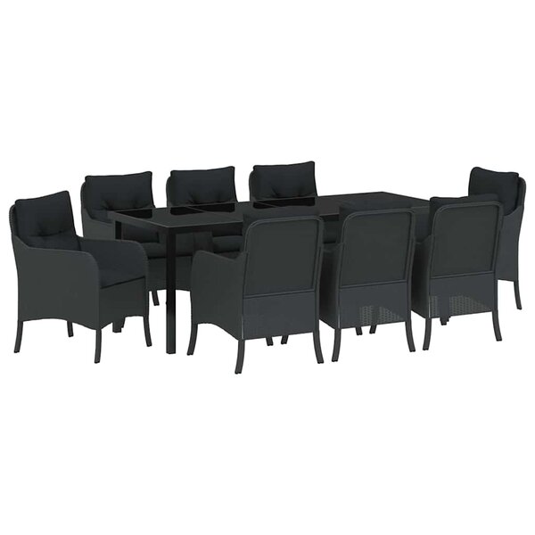 vidaXL Ensemble de salle à manger pour jardin 9 Pièces Noir polyrotin