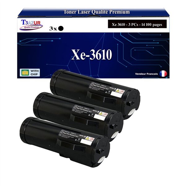 T3AZUR -3x Toners compatibles avec Xerox Phaser 3610  3610Vdn / WorkCentre 3615  3615Vdn (106R02722/ 106R02731/ 106R02720) - Noir