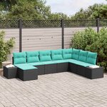 vidaXL Ensemble de canapé de jardin avec coussin 8 Pièces Noir polyrotin