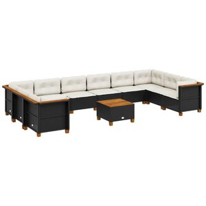 vidaXL Salon de jardin 11 Pièces avec coussins noir résine tressée