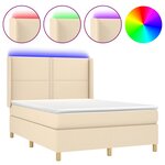vidaXL Sommier à lattes de lit matelas et LED Crème 140x200 cm Tissu