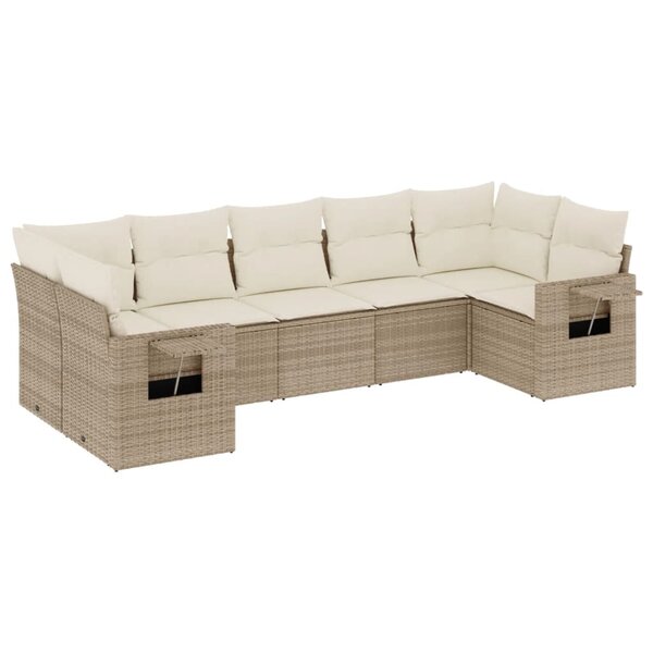 vidaXL Salon de jardin avec coussins 7 Pièces beige résine tressée