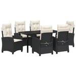 vidaXL Ensemble de salle à manger de jardin de 7 pièces avec coussins Noir Poly Rattan