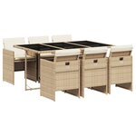 vidaXL Ensemble à manger de jardin et coussins 7 Pièces beige poly rotin