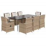 vidaXL Ensemble à manger de jardin et coussins 9 Pièces beige Poly rotin