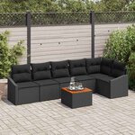 vidaXL Ensemble de canapé de jardin avec coussin 7 Pièces Noir Poly rotin