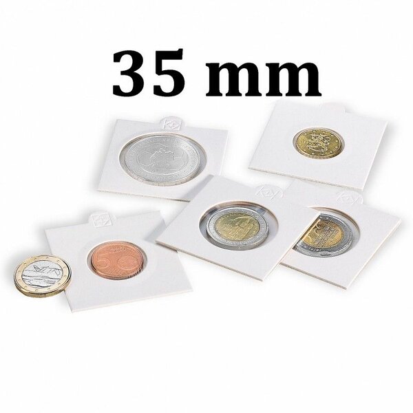 Cadres cartonnés autocollant pour monnaies jusqu'à 35mm. Paquet - 1000 étuis