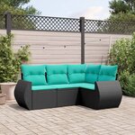 vidaXL Salon de jardin 4 Pièces avec coussins noir résine tressée