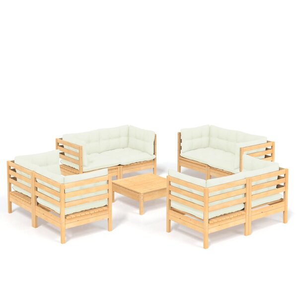 vidaXL Salon de jardin 9 Pièces avec coussins crème bois de pin