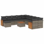 vidaXL Salon de jardin avec coussins 12 Pièces gris résine tressée