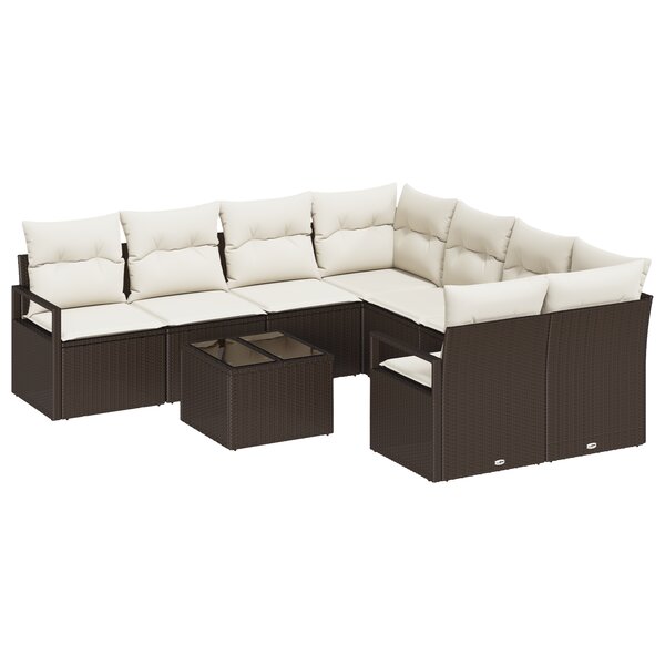 vidaXL Ensemble de canapé de jardin 9 pièces avec coussins marron en poly rattan