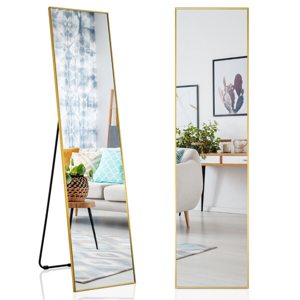 Miroir pleine longueur 160 x 40 x 2 cm verre incassable avec cadre en alliage d'aluminium design contemporain en doré 20_0012877