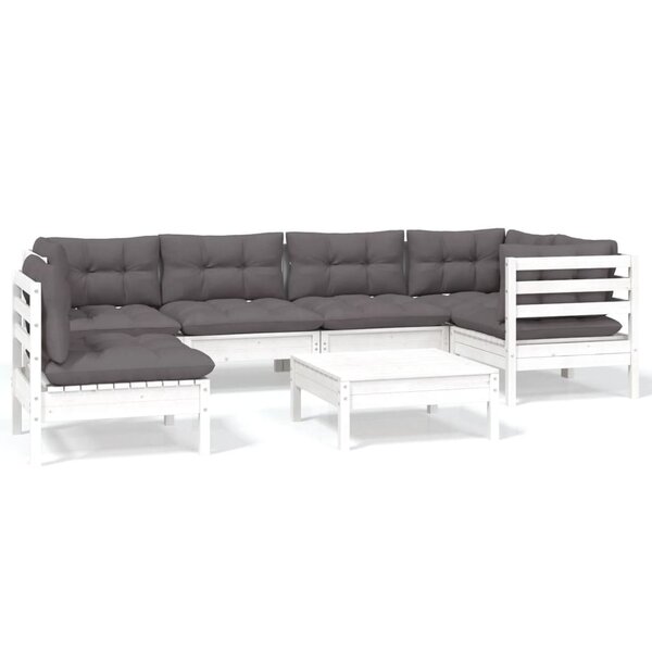 vidaXL Salon de jardin 7 Pièces avec coussins blanc bois de pin