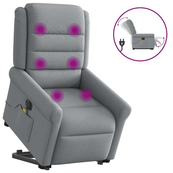vidaXL Fauteuil inclinable de massage électrique Gris clair Tissu
