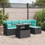 vidaXL Salon de jardin 6 Pièces avec coussins noir résine tressée acacia