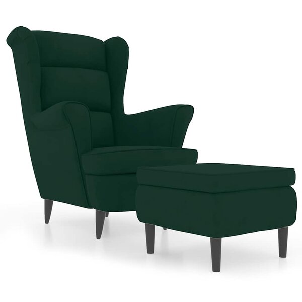 vidaXL Fauteuil à oreilles avec tabouret vert foncé velours