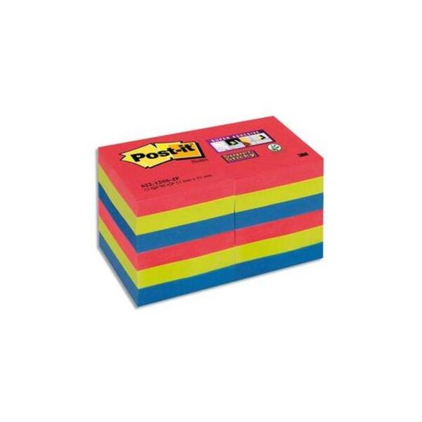 Lot 12 blocs repositionnables SUPER STICKY VITAMINE 51x51mm, coloris Coquelicot/Vert ... POST-IT