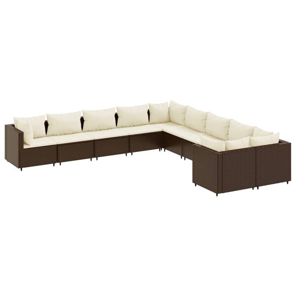 vidaXL Salon de jardin 10 Pièces avec coussins marron résine tressée