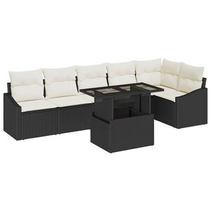 vidaXL Ensemble de canapé de jardin avec coussin 7 Pièces Noir et crème