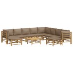 Salon de jardin meuble d'extérieur ensemble de mobilier 11 pièces avec coussins taupe bambou 02_0015458