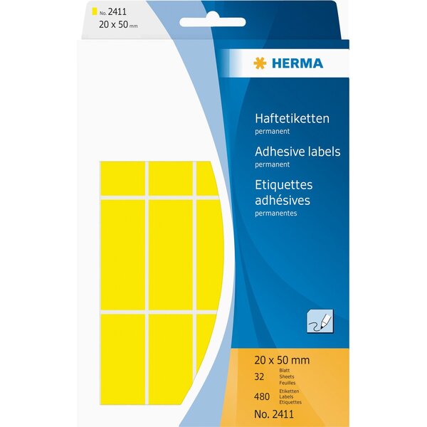 étiquettes multi-usage,20 x 50 mm, jaune, grand paquet contenu: 480 pièces -2411 HERMA