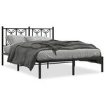vidaXL Cadre de lit métal avec tête de lit noir 135x190 cm
