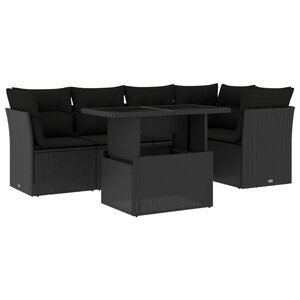 vidaXL Salon de jardin 6 Pièces avec coussins noir résine tressée