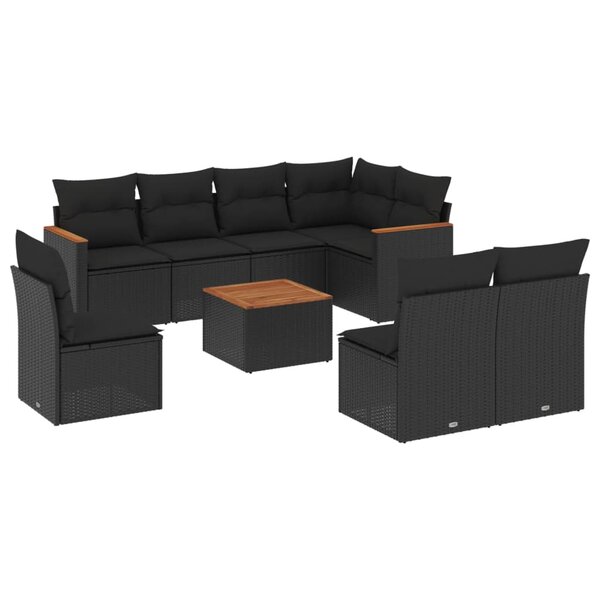 vidaXL Salon de jardin 9 Pièces avec coussins noir résine tressée