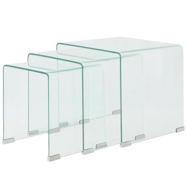 vidaXL Ensemble de tables gigognes 3 Pièces Verre trempé Transparent