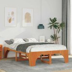 vidaXL Cadre de lit surélevé avec stockage Marron Bois massif en pin