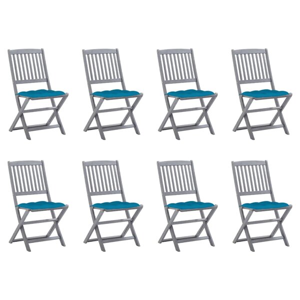 vidaXL Chaises pliables d'extérieur lot de 8 et coussins Bois d'acacia